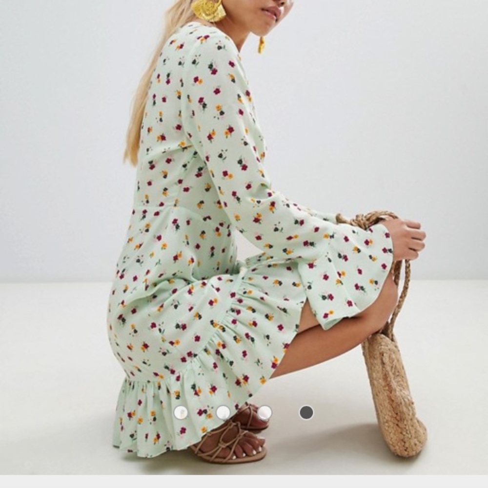 asos petite green floral fit ad flare skater dress